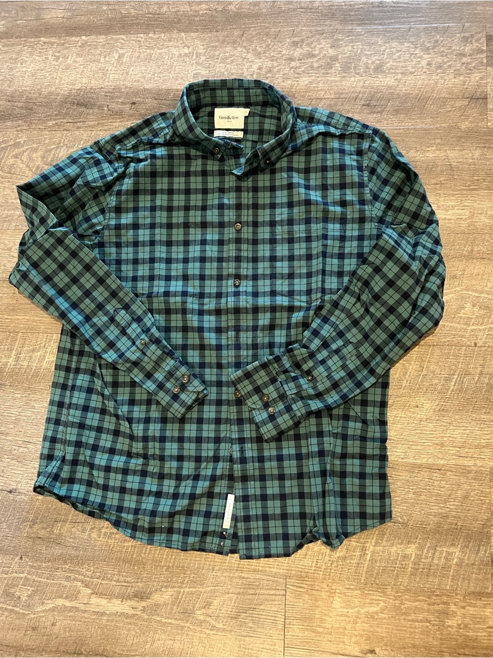 Goodfellow & Co Teal and Forest Green Plaid Button-Down Shirt
